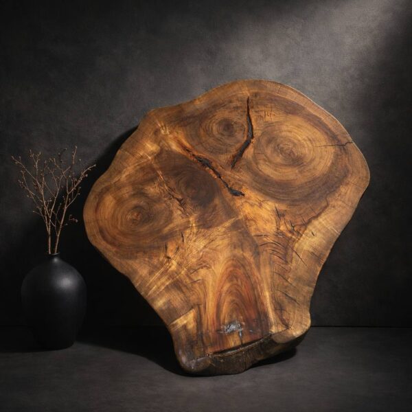 Sycamore round wood slab with organic shape, visible growth rings, and natural character — 44 × 32 × 2.5 in coffee table slab
