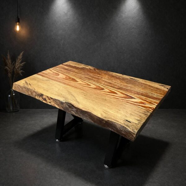 Yellow pine live edge wood slab with warm tone and natural edges, suitable for coffee table or custom furniture projects