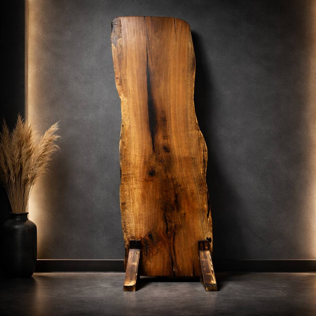 Water oak live edge slab LES006 large size with wide organic shape and natural grain, solid wood slab for dining table or custom furniture