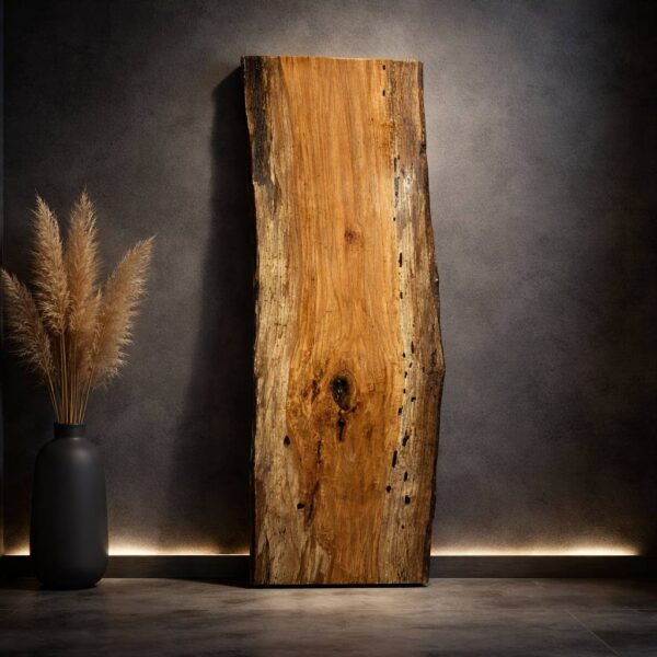 Water oak live edge slab LES007 with natural grain and organic edges, solid wood slab for dining table or custom furniture project