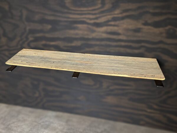 Localized insect damage on unfinished pine live edge shelf board SB-003