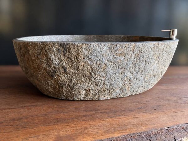 River stone vessel sink RSC-074, 19 inches long and 14.5 inches wide, with a natural stone exterior