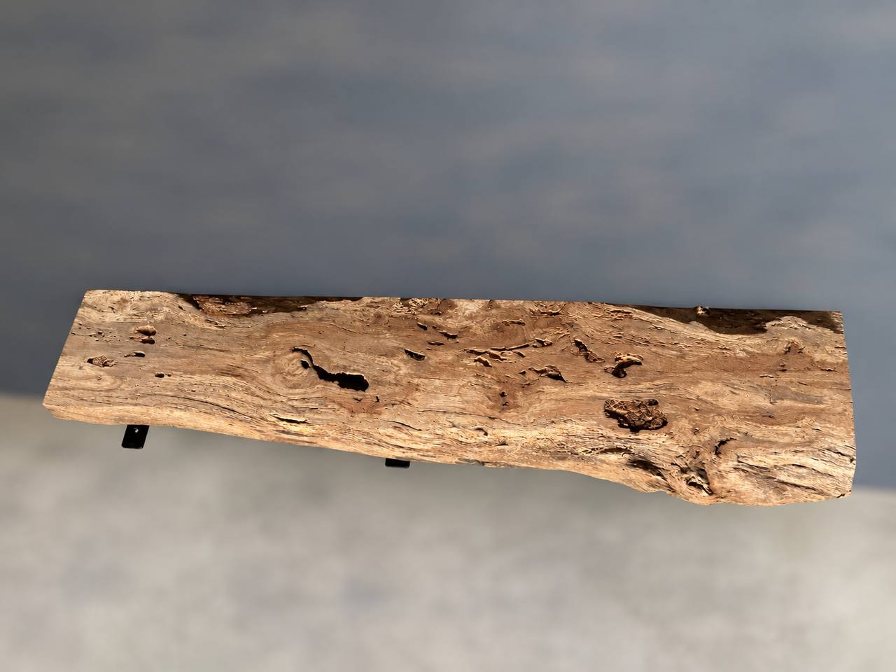 Water oak live edge shelf board SB-004 showing distinctive grain and localized insect damage